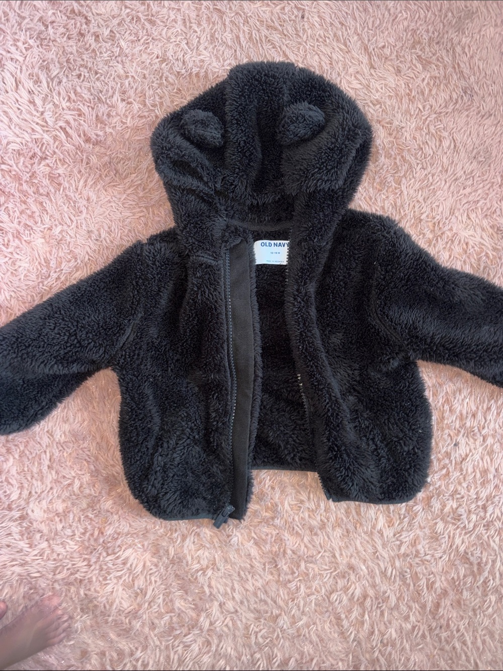 Old Navy Black Plush Hooded Puffer with Ear Details